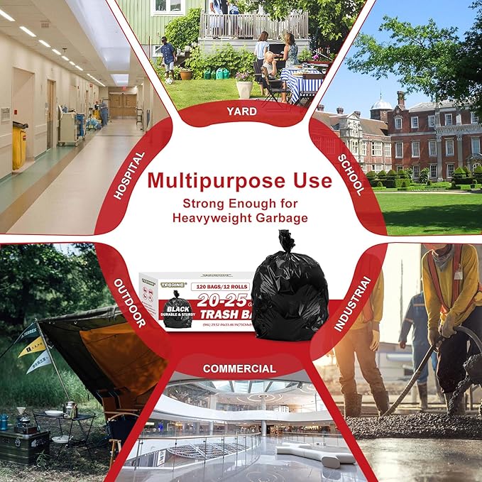 T.FORING Black Trash Bags 20-25 Gallon 120 Count - 30" x 33" Large Kitchen Garbage Bags, 20+ Gallon Trash Can Liners Unscented, Multipurpose for Home, Office, Daily Household Use