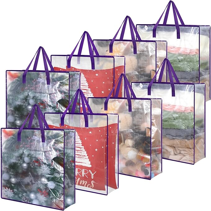 8 Pcs Clear Wreath Storage Bags 26 Inch Christmas Decoration Garland Container Door Garland Holiday Wreath Storage Holder with Handle and Zipper Heavy Duty Plastic Packing Totes(Purple)