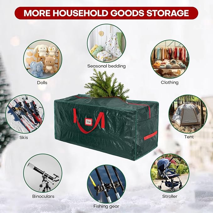 Christmas Tree Storage Bag, For 9ft Disassembled Xmas Tree, Heavy Duty Christmas Tree Storage Bag with Sturdy Handles, Tag Card Slot, Zipper, Dust-Resistant and Water-Resistant（Green）