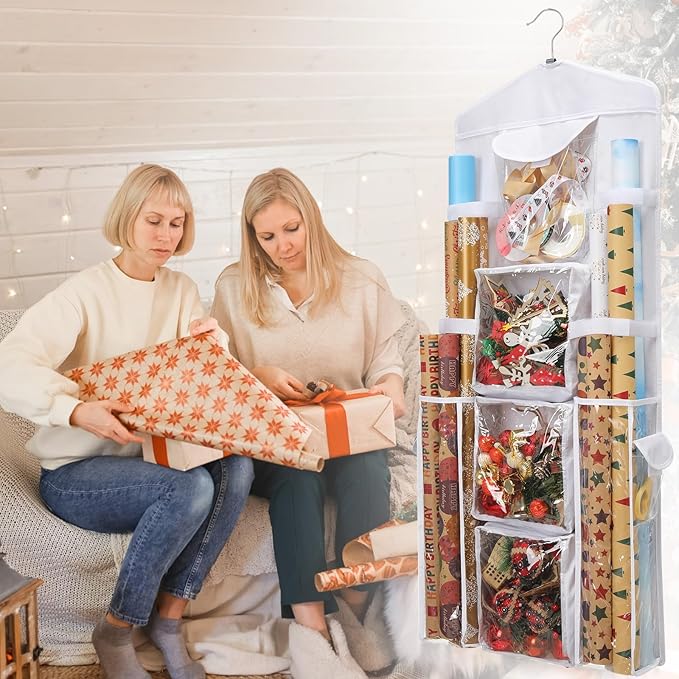 Wrapping Paper Storage, Gift Wrap Organizer Holder Double-Sided Hanging Gift Bag Storage Organizer