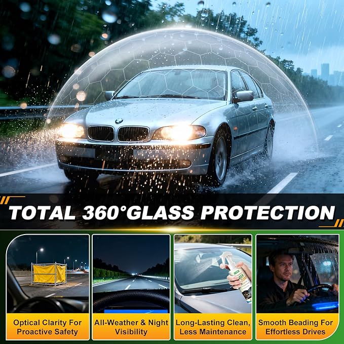 LUXFINISH Glass Water Repellent Spray | Hydrophobic Rain Repellent for Car Windshield, Shower Doors, Windows & Mirrors | Safe Exterior Use Prevents Water Spots with Long Lasting Beading-150ml/5oz