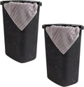 Mind Reader Slim Laundry Hamper with Lid, 60L Clothes Baskets, Premium Wicker Design, Plastic, 2-Pack, Black