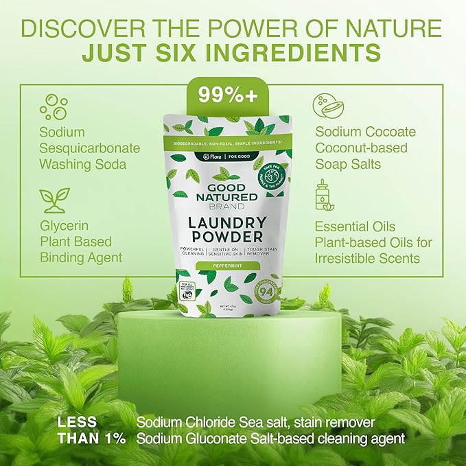 Good Natured Brand | Laundry Bundle | Carpet Freshener Lemon & Eucalyptus 31oz | Pet-Friendly Carpet Deodorizer | Laundry Powder Peppermint 47oz | Hypoallergenic Laundry Powder 94 Loads
