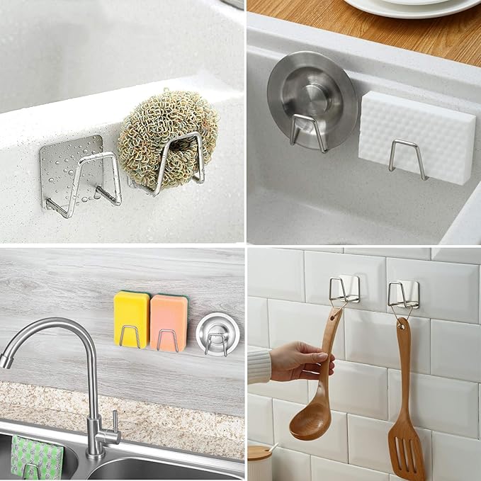 NEXCURIO Adhesive Sponge Holder Sink Caddy for Kitchen Accessories - SUS304 Stainless Steel Rust Proof Waterproof, Quick Drying (2 Pack)