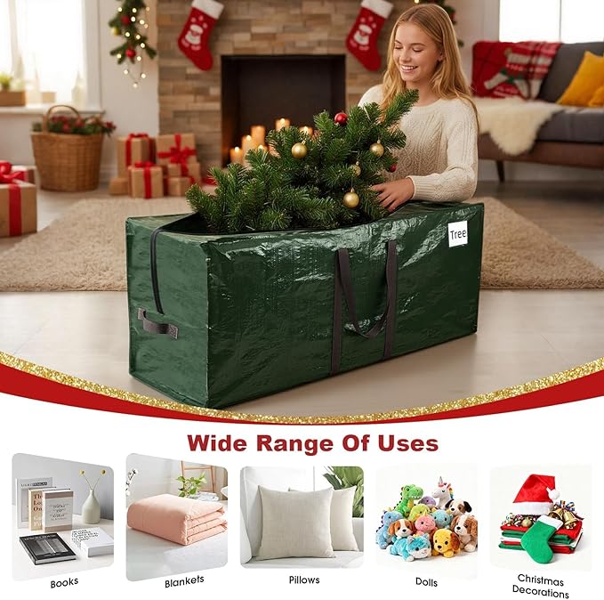 Christmas Tree Storage Bag, Christmas Tree Bag Fits Up to 7.5 Ft Artificial Xmas Trees, Heavy Duty Material, Waterproof & Dual Zippers Christmas Tree Box for Trees, Decorations (Green)