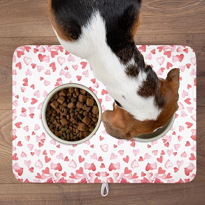 Valentine’s Day Dish Drying Mat for Kitchen Counter 24x18 Inch Watercolor Love Drying Mat with Absorbent Reversible Microfiber Pink Dish Drainer Mats Rack Pad for Coffee Countertop Protector