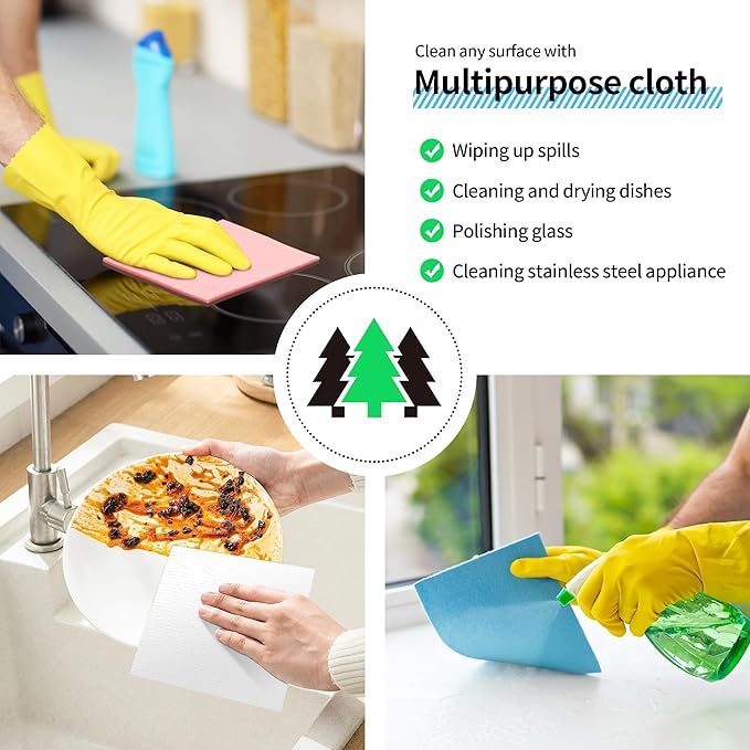 HOMERHYME Swedish Dishcloths, 18 Pack Kitchen Towels Dish Rags, Absorbent Swedish Dish Towels for Kitchen, Non-Scratch Cellulose Sponge Cloths, Biodegradable Washable Reusable Paper Towels, Assorted