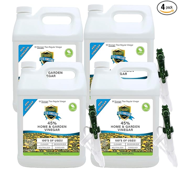 Natural Armor 45% Vinegar Industrial Strength Concentrate - Extra Strength - 9X Stronger Than Regular Vinegar (Case of 4-128 Oz Gallons)