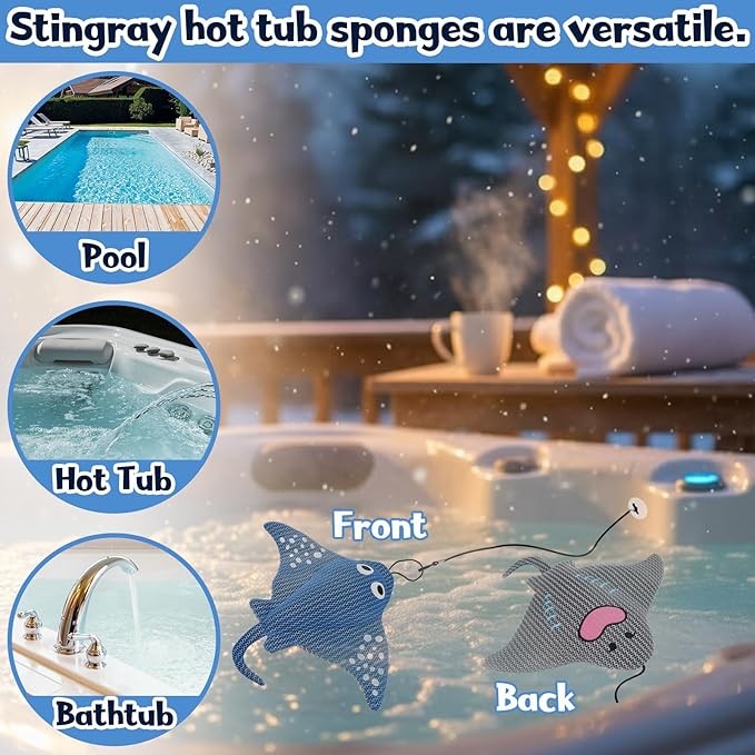 Stingray Hot Tub Scum Absorber Reusable Washable for Spa Scum Ray Floating Hot Tub Oil Absorber Cleaner Accessories for Adults (3 Pack, Skate)