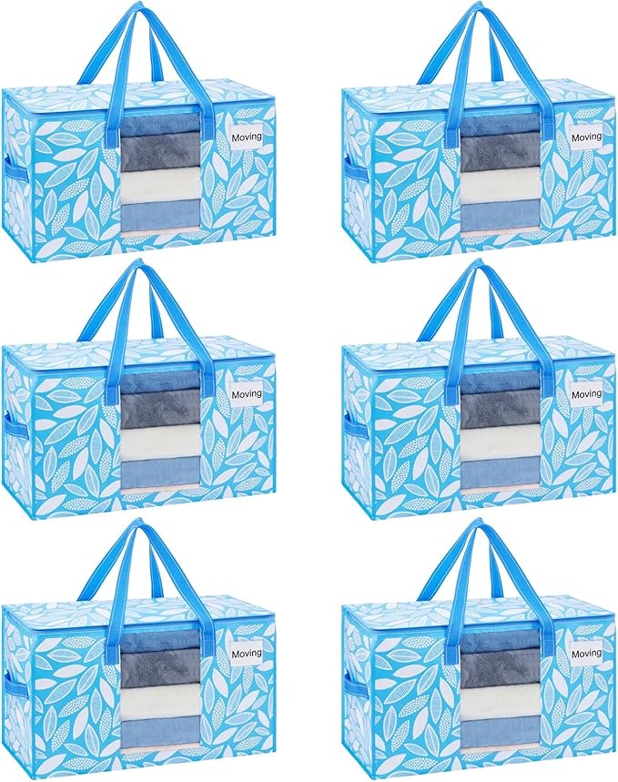 VENO 6 Pack Moving Bags, Storage Bins with lids, Packing Supplies for College, Alternative to Moving Boxes, Foldable, Heavy-Duty Tote (Spring Breeze, 6 Pack)