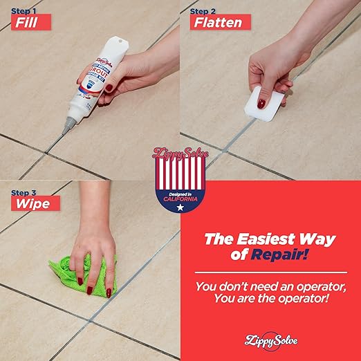 ZippySolve Tile Grout, Repair Kit,Restore & Renew Tile Joints Line, Fast Drying Grout Paint Squeeze Tube for Bathroom Shower Kitchen Floor, Waterproof (8.8 oz) (Grey)