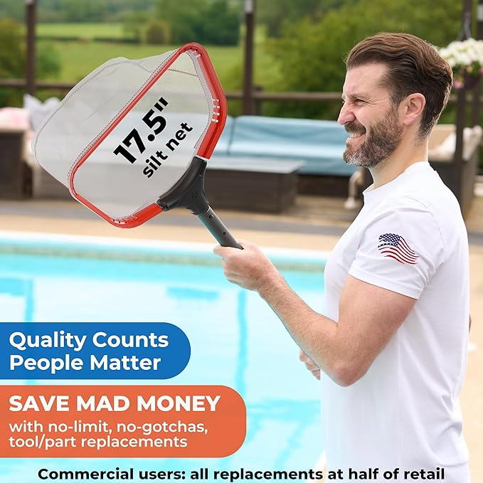 ProTuff PRO Ultimate Silt & Leaf Rake Bundle - 490 Promise Unlimited & Unconditional Replacements - 2-Items: 19" Medium & 17" Fine Mesh Pool Cleaner for Sand, Silt, Pollen, Leaves & Twigs