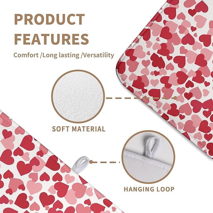 Wnoesat Valentines Dish Drying Mat Pink Red Love Hearts Valentine Drying Mats for Kitchen Counter Absorbent Microfiber Reversible Dish Draining Mat Extra Large Dishes Pad 18 X 24 Inch