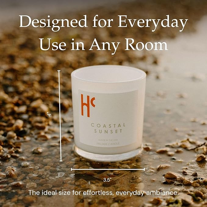 Coastal Sunset Single Wick Soy Candles, Luxury Scented Candles for Home - Up to 60 Hour Burn Time, Cruelty-Free Soy Wax Blend - Bergamot Fragrance, Notes of Pomelo & Orange (9 oz)