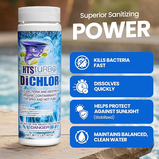 Chlorine Granules for Hot Tubs and Spa - 2 lbs (32 oz) Made in USA | Stabilized Dichlor, Fast-Dissolving Granular Chlorine Sanitizer | Hot Tub Spa Water Care Treatment