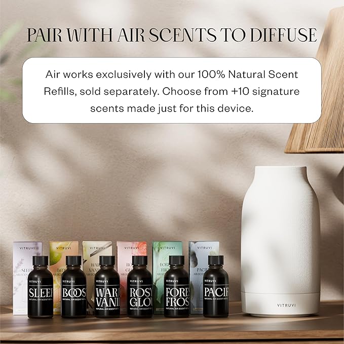 Vitruvi Air Cordless Diffuser – Portable Ultrasonic Aroma Diffuser, Waterless Cold-Air Technology, Up to 18-Hour Runtime, Whole-Room Scent Coverage, Sleek Minimalist Design