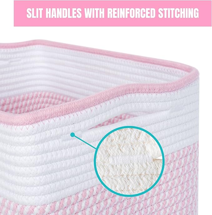 MINTWOOD Design 3-Pack 11x11 Inch Cube Storage Bin, Woven Storage Cube Organizer, Closet Organizer, Cute Square Storage Bins, Decorative Classroom Bathroom Pantry and Shelf Baskets, Light Pink