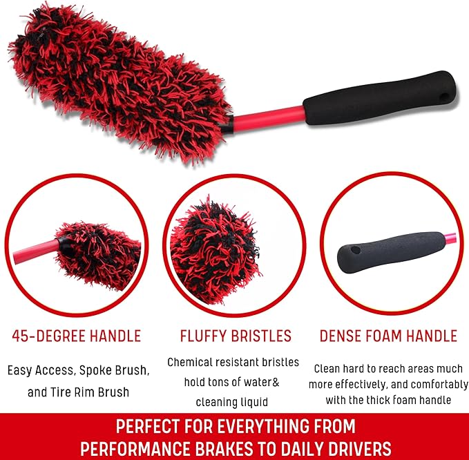 oesee Angled Wheel Brush Kit 3 Pack- Angled Microfiber Wheel Brush, Wheel Barrel Brush, Detailing Brush Scratch Free Calipers Woolies Spoke Brush Cleans Brake Dust from Barrels& Hard to Reach Areas