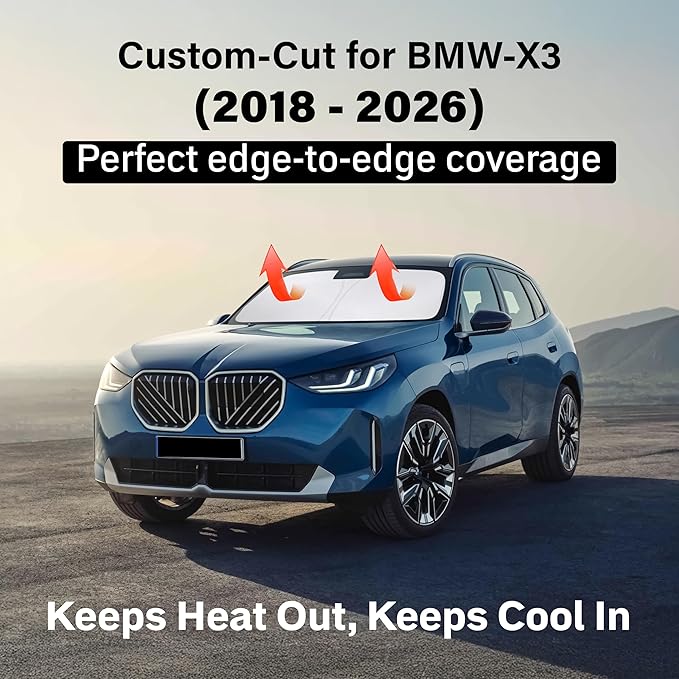 BMW X3 EcoNour Car Windshield Sunshade 2018-2026 - 240T Polyester Material Cars Sun Visor Reflector Blocks UV Rays - Foldable Sunshade Interior Protection Accessories