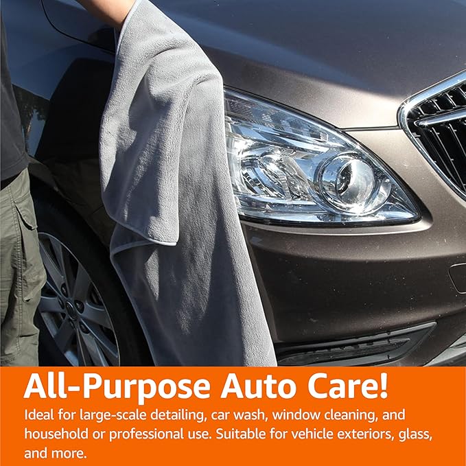 Amazon Basics Microfiber Car Drying Towel, 36"L x 25"W, Gray