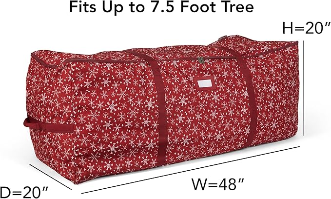 Covermates Keepsakes Christmas Tree Cinch Bag – Durable Polyester Tree Storage with Reinforced Handles & Built-in Cinch Straps – Trees, Lights & Holiday Décor, Red Snowflake