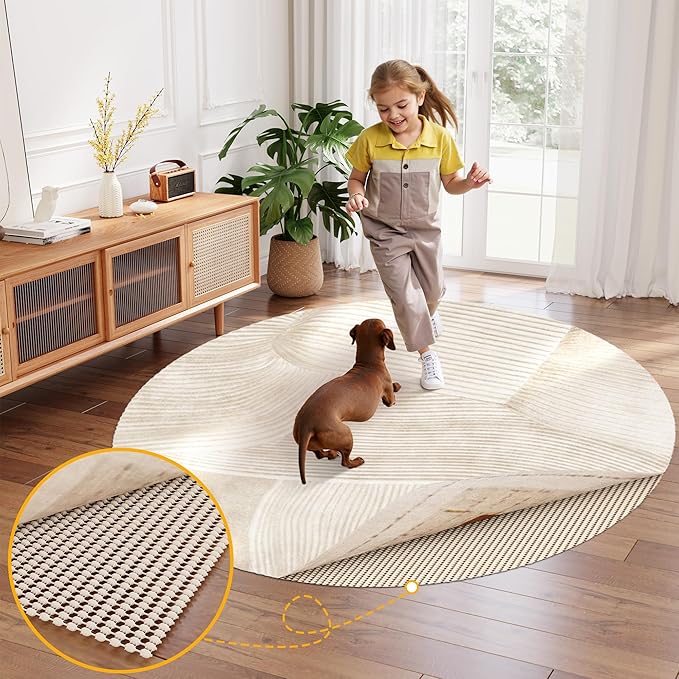 Jorvila Non-Slip Rug Pad Gripper Round 6 Feet, Anti Skid Mat for Under Area Rugs, Keeps Rugs in Position and Safe, Thick Cushioned Carpet Pad for Hardwood Floors Protection