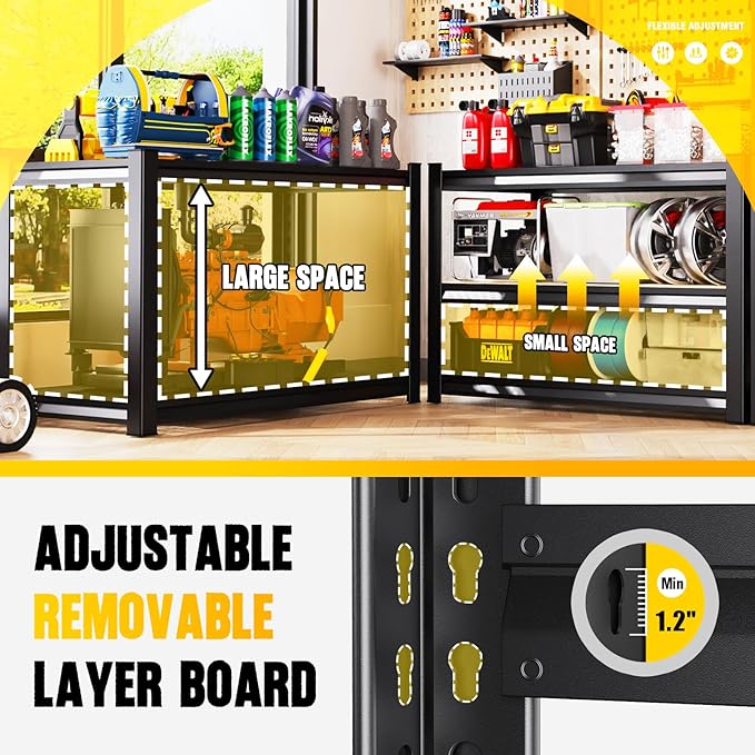 PKDYEZ Garage Shelving 5-Tier Adjustable Metal Garage Shelves Heavy Duty Unit,3000 LBS Steel Shelf Storage Rack Suitable for Industries,Warehouses,Basement,Black(Wire-72'H x 45.7''W x 19.6''D)