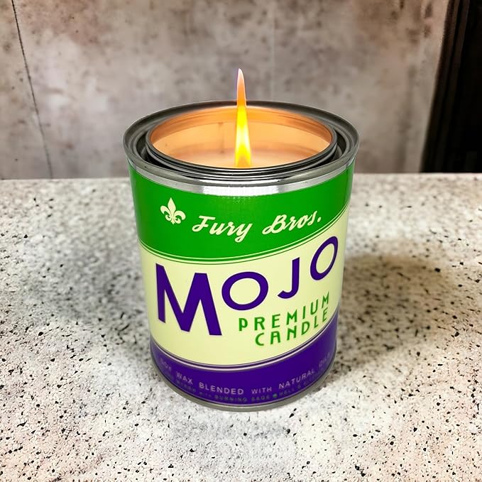 Fury Bros. Scented Candles for Men | Mojo | Frankincense Myrrh Burning Sage | Natural Soy Wax | Hand-Poured in The USA | Long 70-80 Hour Burn (12.5 oz) | Vintage-Inspired Tin Design | Dad Home Gift