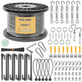 MSLANE 1/8" Black Wire Rope Kit 200FT 304 Stainless Steel Vinyl Coated with M5 Turnbuckles, 7x7 Strand Core Aircraft Cable for String Light, Picture Hanging, Clothesline, Curtain, and Plant Trellis