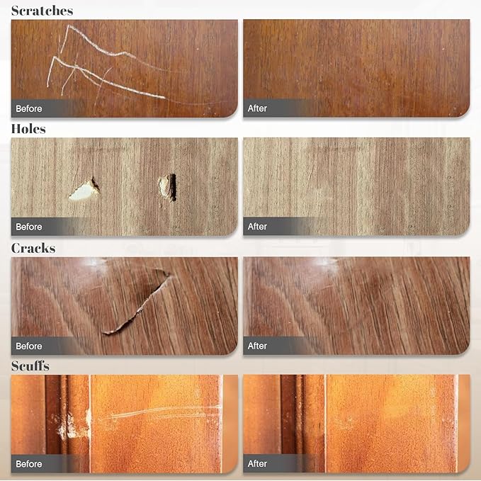 Wood Filler Sticks Set of 21 - Furniture Repair Kit for Scratches, Cracks, Nail Holes and Scuffs, Wood Wax Crayons Furniture Markers for Repairing Furniture, Floors, Tables, Cabinets, Doors and Desks