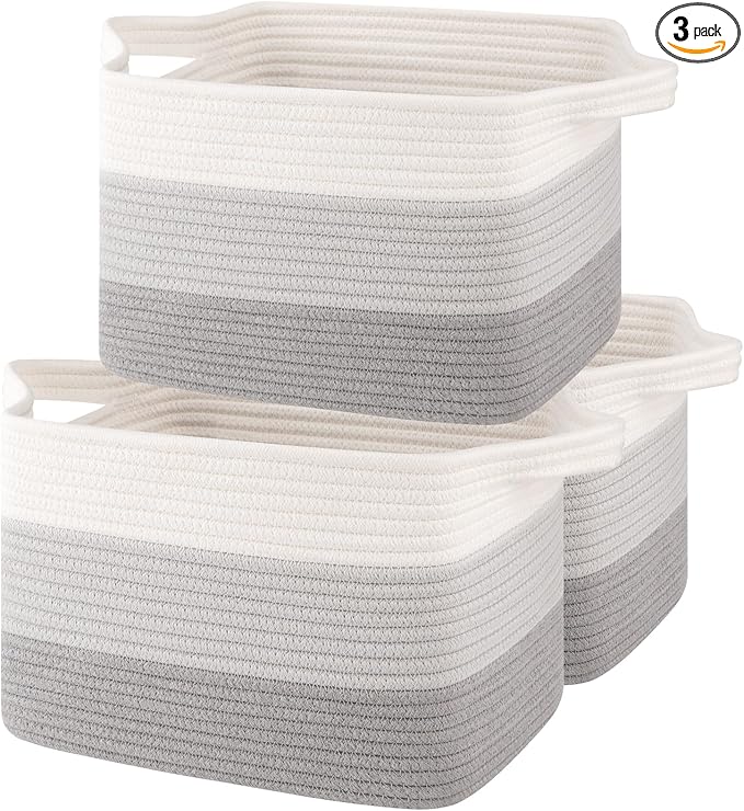 Storage Baskets for Organizing, Woven Baskets for Shelves, Rectangle Decorative Organizer for Storage Clothes, Toy, Books, Towels Nursery Bins 3 Pack (Gradient Grey, 13"x9.85"x8.7")