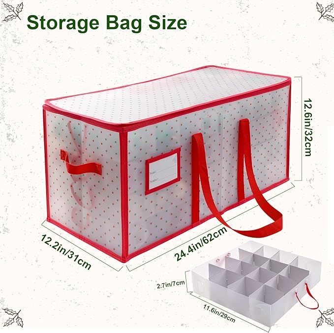 Christmas Ornament Storage Box -Up to 128 Holiday Ornaments with Adjustable Dividers Capacity Storage Container for Christmas Decorations Toys Gift Wrap Organizer（PVC）