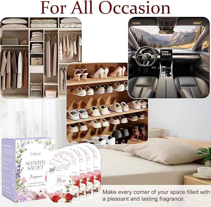 14 PCS Rose Sachets Bags for Drawers and Closets, Long Lasting Scented Sachets Air Fresheners, Natural Odor Eliminator, Home Fragrance for Wardrobe, Shoe Cabinet, Car & Bathroom Potpourri Bag