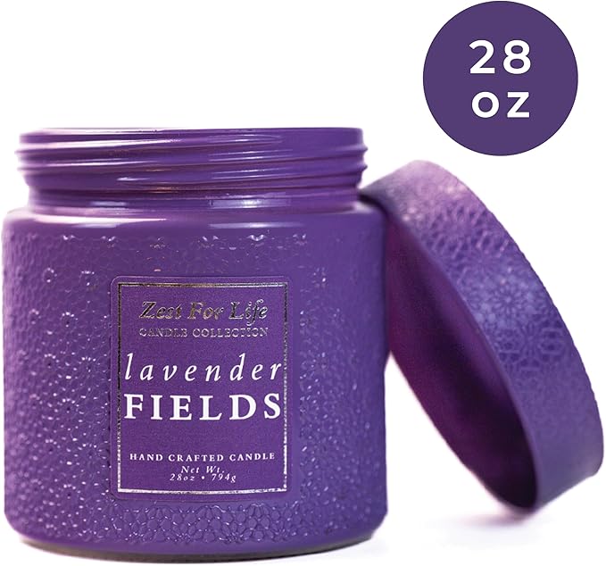 A Cheerful Giver - 28oz Large Scented Candle Jar with Lid- Zest for Life - 130 Hours of Burn Time, Gift for Women (Large, Lavender Fields)