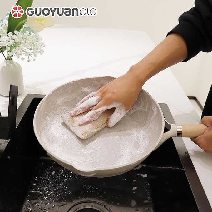 GUOYUANGLO Bamboo Kitchen Sponges Heavy Duty Natural Cleaning Sponges Non-Scratch Dish Sponge for Dishes, Pots and Pans-Beige,6 Pack