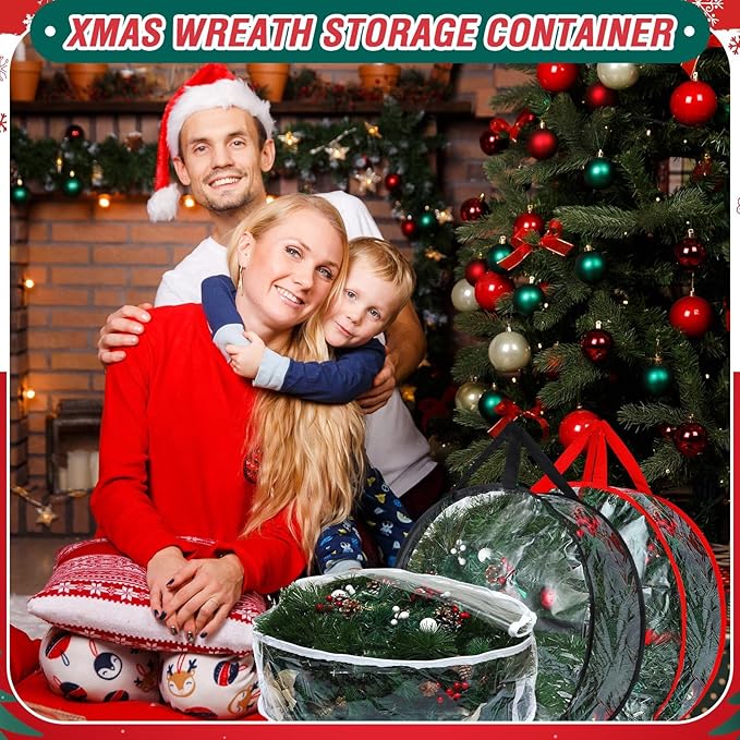 Zhengmy 6 Pcs Clear Christmas Wreath Storage Bag Wreath Storage Container With fixing strap Wreath Storage Box with Handles for Storing Garland Holiday Wreath Wrapping(30 Inches)