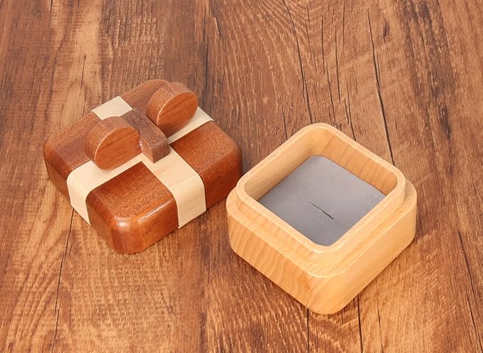MISS LI GARDEN Special Design Wooden Ring Box, Ring Holder Box with Single Slot, Gift Box for Wedding,Engagement, Ceremony,Anniversary, Christmas