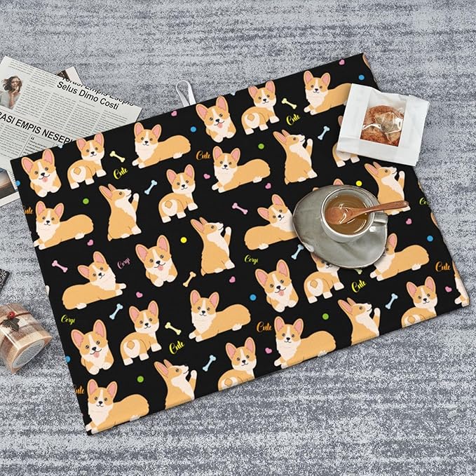 Cute Corgi Dish Drying Mat 18 x 24 Inch for Kitchen Counter Cute Kitchen Mat Microfiber Kitchen Countertop Absorbent Reversible Drainer Rack Pad Dog Dish Drying Mat