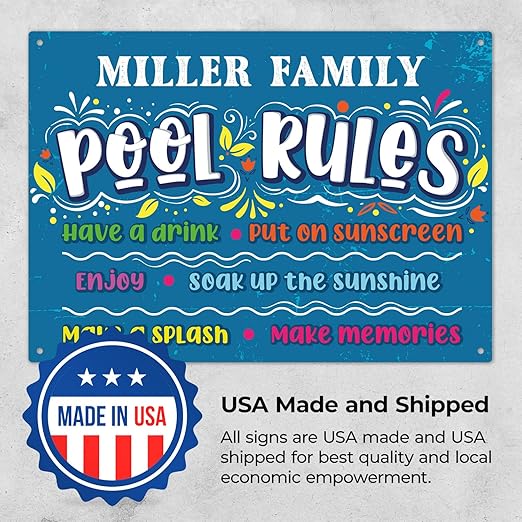 Custom Pool Sign, Pool Rules Make Memories For Pool Decor Sign, 10x14 Inches, Rust Free .040 Aluminum, Fade Resistant, Made in USA by Sigo Signs
