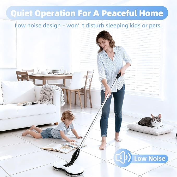 KOJEO Electric Mop for Floor Cleaning, As Seen On TV, Cordless Spin Mopper Motorised Electric Mops for Hardwood Tile Laminate Floor Daily Light Cleaning (No Water Tank)