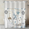 No Hook Vintage Nautical Shower Curtain with Waterproof Snap-in Liner, Ocean Themed Stamps Retro Shower Curtain with Mesh Top Window, Quick Dry Cloth Shower Curtains for Bathroom, 71"W x 74"L