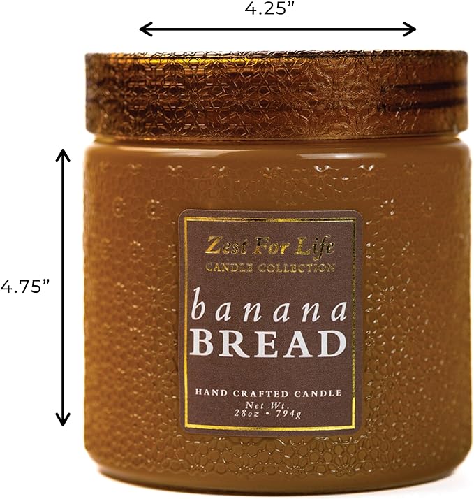 A Cheerful Giver - 28oz Large Scented Candle Jar with Lid- Zest for Life - 130 Hours of Burn Time, Gift for Women (Large, Banana Bread)
