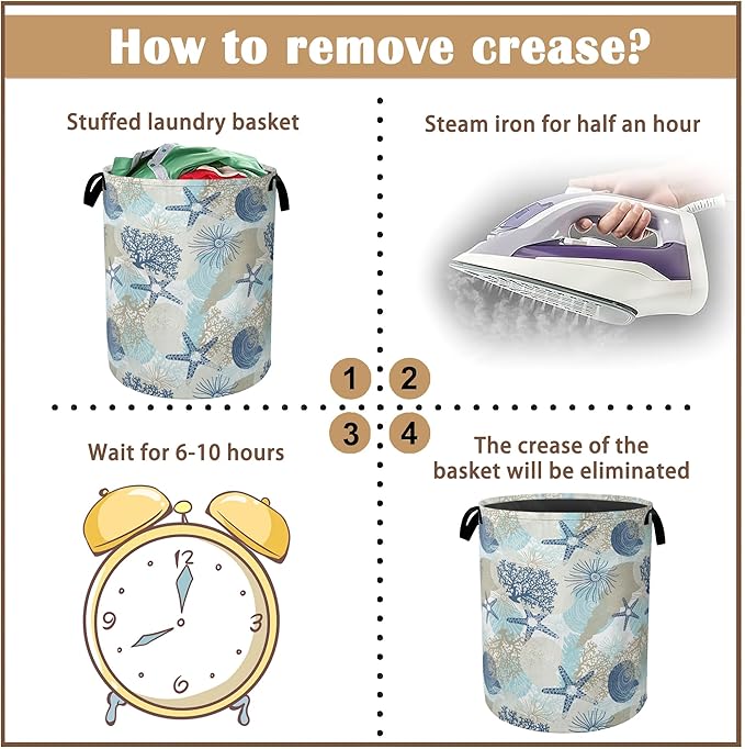 Large Laundry Basket,Corals Seashells Collapsible Laundry Baskets,Cute Algae Waterproof Oxford Hamper with Handles for Bathroom Bedroom Nursery Home Storage 16"x20"