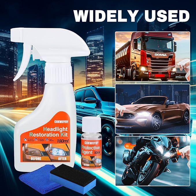 CUKWUYBY Headlight Restoration Kit Headlight Cleaner Head Light Cleaner Removing Yellowing Oxidized with Headlight Cleaner Coating Agent Sponge Towel (Scratches & Damages Cannot be Repaired)