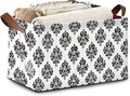 Vintage Damask Floral Storage Baskets,Foldable Large Capacity Organizer Bins with Waterproof Lining and Leather Handles for Closet,Shelf,Bedroom 17x11.5x10Inch