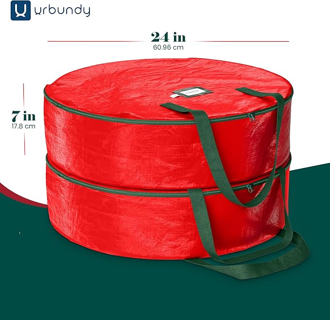Heavy Duty Wreath Storage Bag 24 Inch, 2-Pack - Christmas Wreath Storage Container Red - Waterproof Plastic Material Wreaths Holder Storages - Holds 24 Inch Wreaths For Year Round