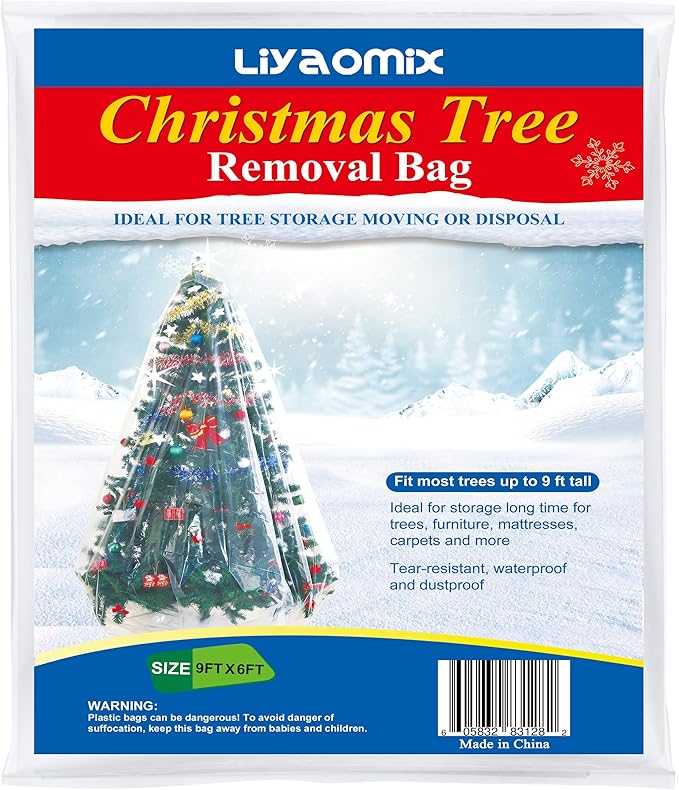 Christmas Tree Disposal Bag, Clear Extra Large 9x6ft Tree Storage Bag Cover, Jumbo Heavy Duty Plastic Xmas Tree Removal Bag for Upright