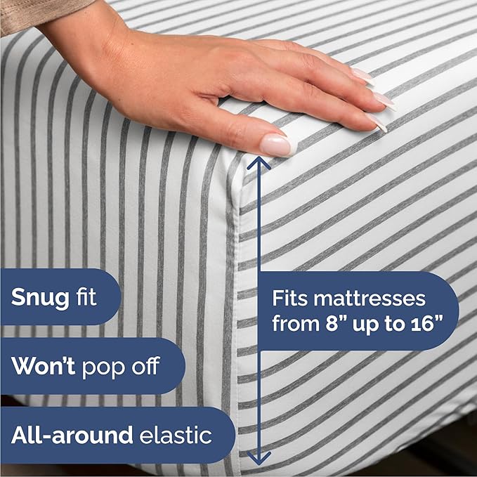 Cal King 6 Piece Sheet Set - Comfy Breathable & Cooling - Soft Hotel Luxury Bedding Set w/ 8-16 Inch Deep Pockets - 1 Flat & 1 Fitted Sheet & 4 Pillowcases - Wrinkle Free & Easy Care - Grey Stripes 2