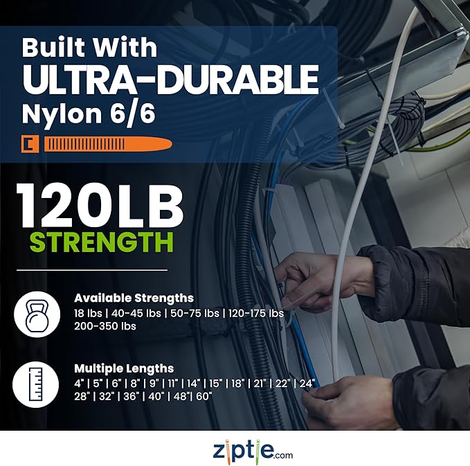 ZipTie.com 12-inch Natural Screw Mount Zip Tie, 120-lb Tensile Strength, UL 21 Listed, 100-Pack
