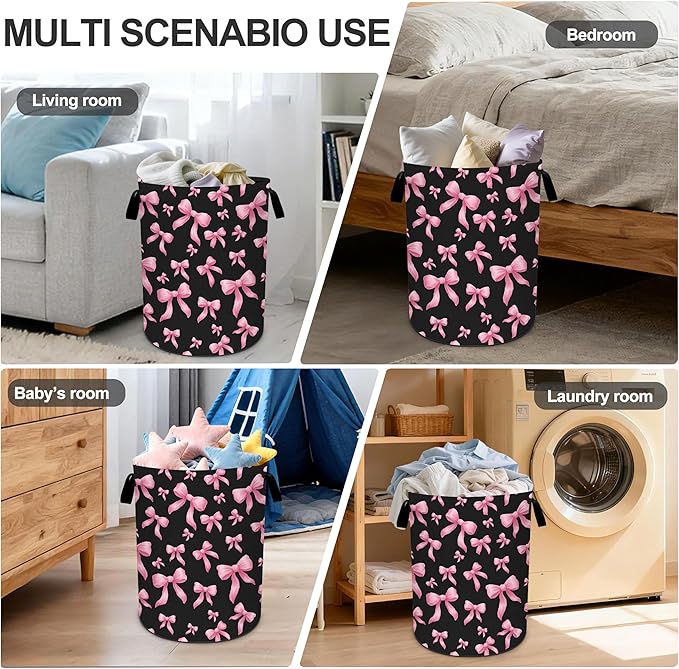 Bow Laundry Basket Storage Bin Foldable Laundry Hamper Clothes Storage Bucket Organizer 19.6x15.7 Inch For Laundry Room/Bedroom/Bathroom